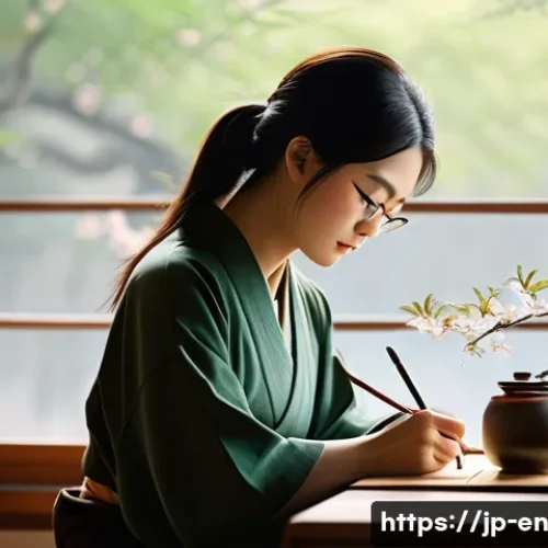 자기 수용을 위한 실천적 경험 나누기 - A serene Japanese-style room bathed in soft morning light, featuring a young Japanese woman sitting ...