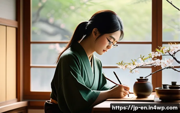 자기 수용을 위한 실천적 경험 나누기 - A serene Japanese-style room bathed in soft morning light, featuring a young Japanese woman sitting ...