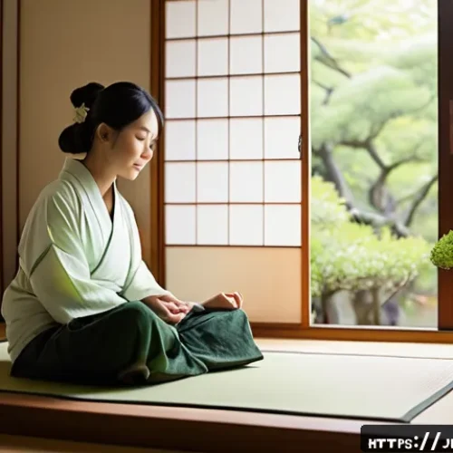 자기 수용을 위한 감정적 회복 탄력성 기르기 - A serene Japanese bedroom scene at early morning light, a young Japanese woman in comfortable casual...