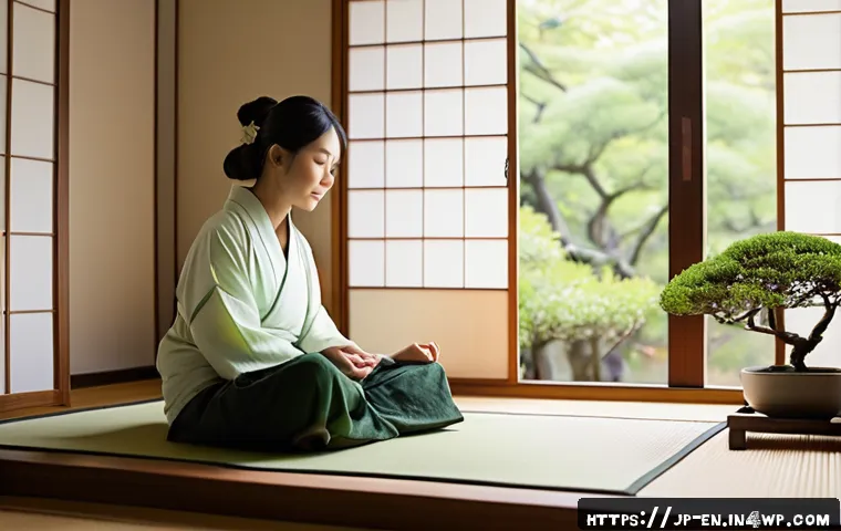 자기 수용을 위한 감정적 회복 탄력성 기르기 - A serene Japanese bedroom scene at early morning light, a young Japanese woman in comfortable casual...